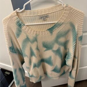 American Eagle Outfitters Cream and Teal Women's Sweater